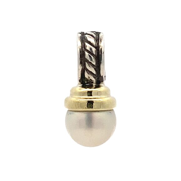 Sterling Silver & 14 Karat Yellow Gold David Yurman Cable Pearl Enhancer Pendant - Picture 1 of 4